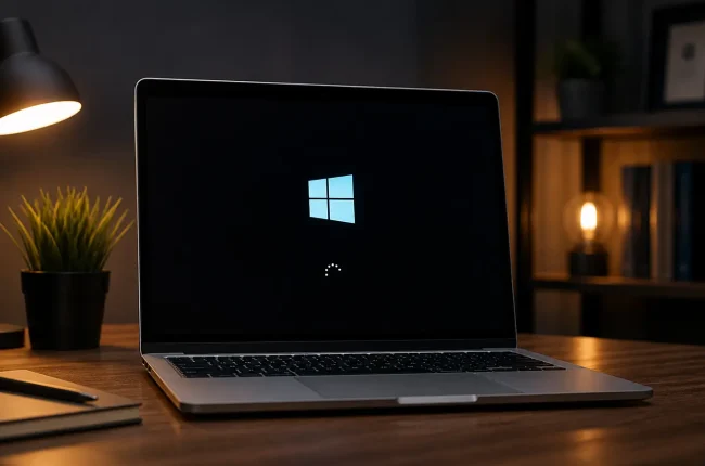 laptop stuck di logo