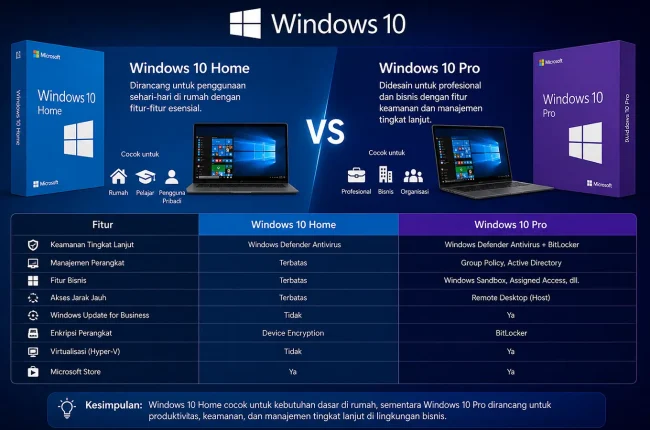 perbedaan windows 10 home dan pro